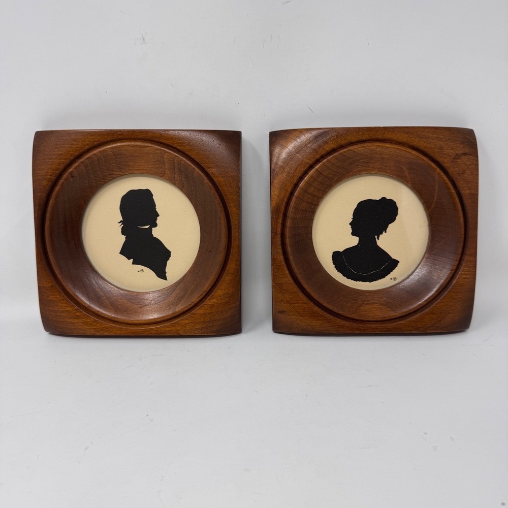 Vintage Aaron Bros. Co. Wood Silhouette Portraits Set of 2 Framed